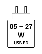 Das Gerät kann mit Netzteilen geladen werden, die eine Leistung zwischen 5 und 27 Watt USB PD liefern.