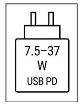 Das Gerät kann mit Netzteilen geladen werden, die eine Leistung zwischen 7,5 und 37 Watt USB PD liefern.